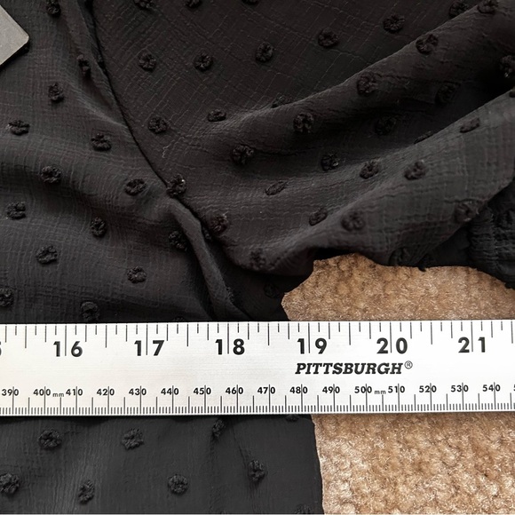 Gibsonlook Black Short Sleeve Sheer Ruffle Button Down Blouse - Picture 4 of 8